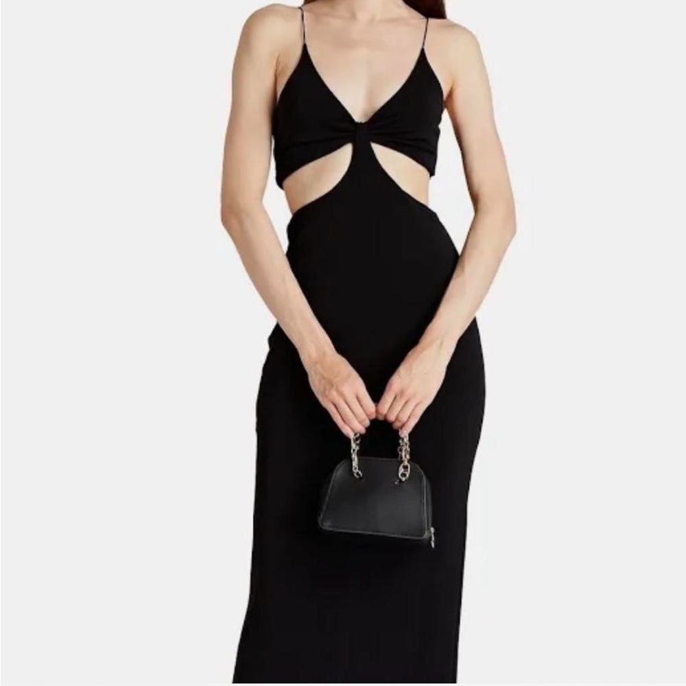 Alice+Olivia long black cocktail dress with cutouts